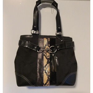 COACH Vintage Hampton Python Stripe Shoulder Tote Handbag Purse BLACK 10264